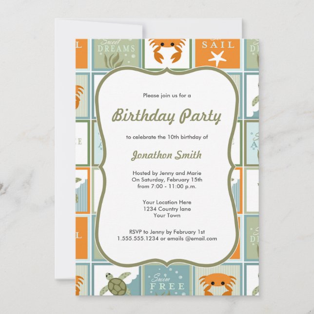 Invitación a cumpleaños por tema oceánico (Anverso)