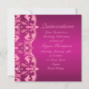 Invitación a cumpleaños Quinceañera Swirl Damask H