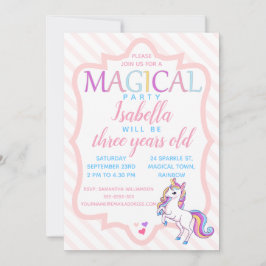 Invitación a cumpleaños rosa de unicornio mágico l