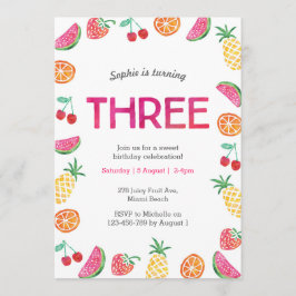 Invitación a cumpleaños rosado de frugalidad tropi