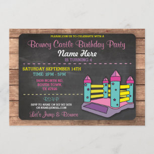 Invitación a cumpleaños rosado del Fiesta Bouncy C