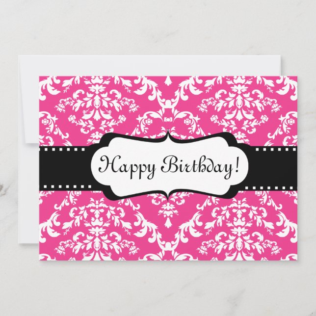 Invitación a cumpleaños rosado dulce Damasco 16 (Anverso)