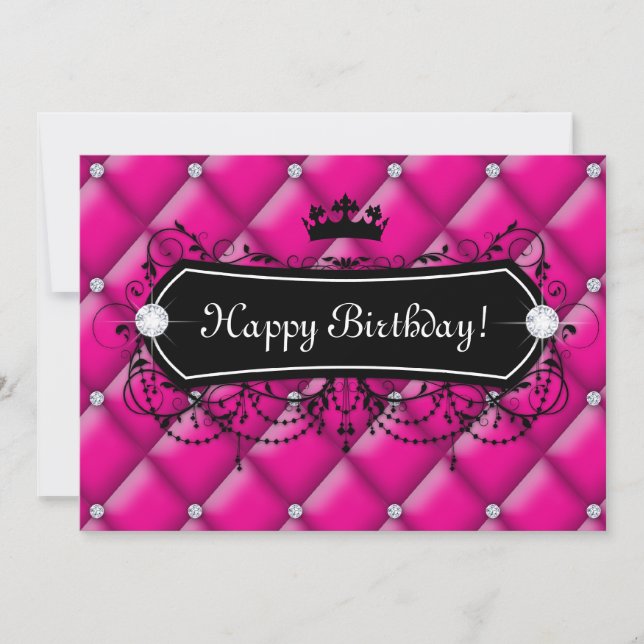 Invitación a cumpleaños rosado dulce de la corona  (Anverso)