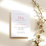 Invitación a cumpleaños simple Rubor Pink 21<br><div class="desc">Texto simple Rubor 21º cumpleaños. El color y el tipo de letra se pueden cambiar a través del menú de edición. También puede cambiar el texto y los colores de fondo de ambos lados si lo desea.</div>