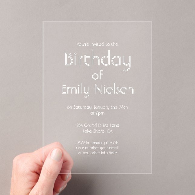 Invitación a cumpleaños simple y transparente (Insitu (portátil))