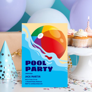 Invitación a cumpleaños temática a la piscina de b