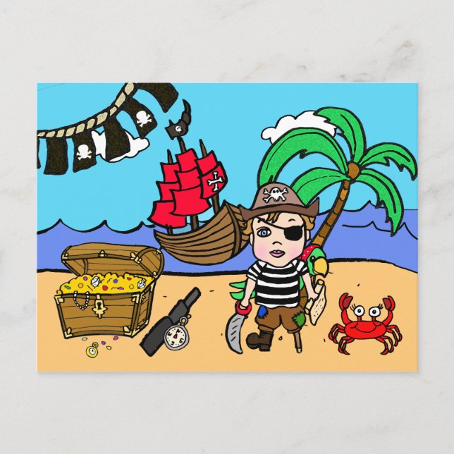 Invitación a cumpleaños temática sobre piratas (Anverso)