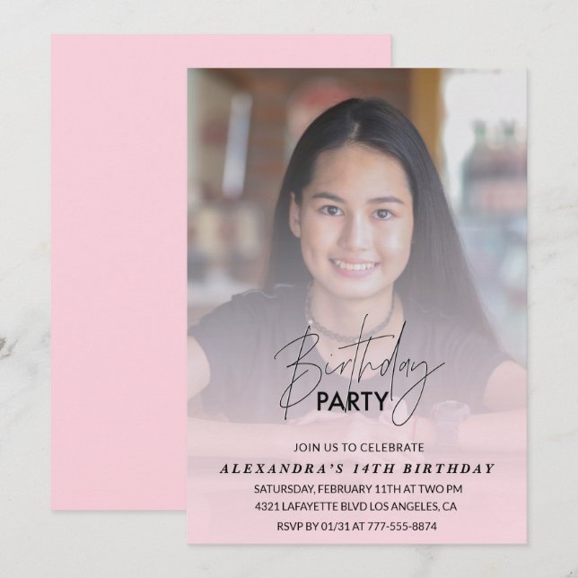 Invitación a cumplir 14 años Fiesta de cumpleaños  (Anverso / Reverso)