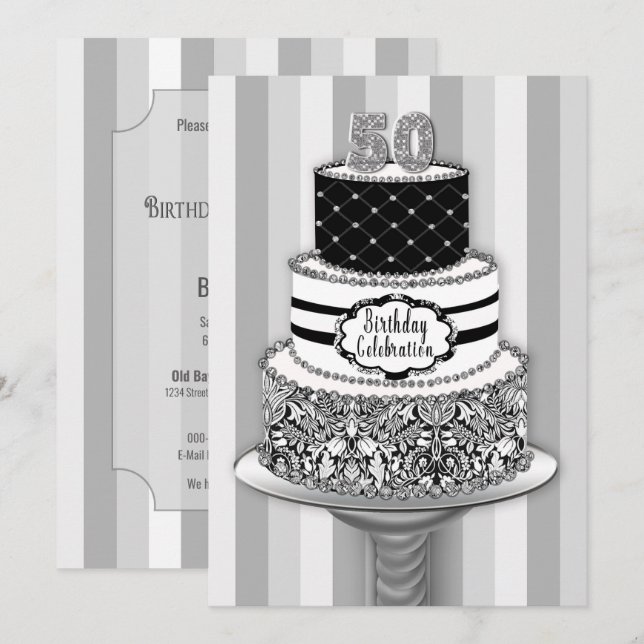 Invitación a cumplir 50 años, pastel de 3 niveles (Anverso / Reverso)