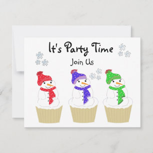 Invitación a Cupcake de Muñeco de Nieve Navideño