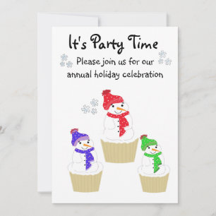 Invitación a Cupcake de Muñeco de Nieve Navideño