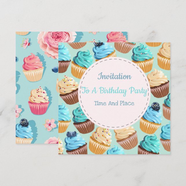 Invitación a Cupcakes de evento (Anverso / Reverso)