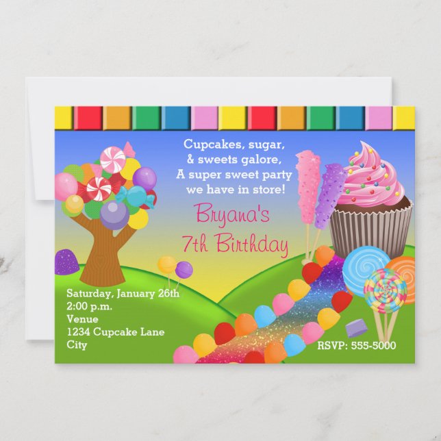 Invitación a Cupcakes Dulces de Candyland (Anverso)
