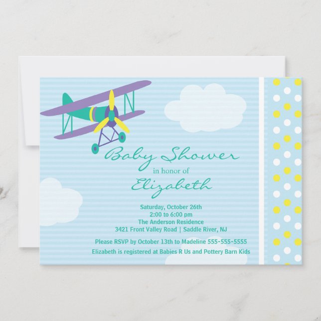Invitación a Cute Airplane Boy Baby Shower (Anverso)