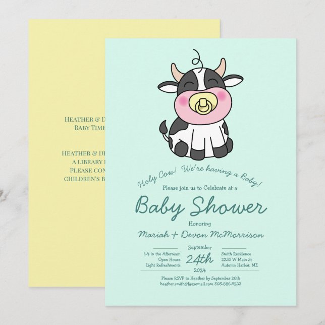 Invitación a Cute Cow Baby Shower Kawaii (Anverso / Reverso)