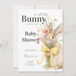 Invitación A cute little Floral Bunny Yellow Bow Baby Shower