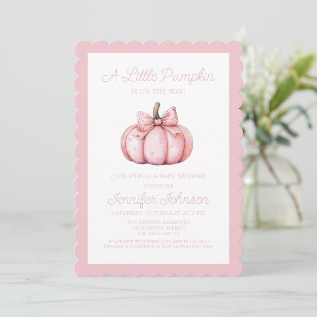 Invitación A Cute Little Pink Pumpkin Baby Shower (Anverso de pie)