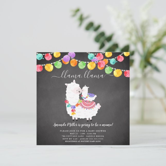 Invitación a Cute Llama Mama en Baby Shower (Anverso de pie)