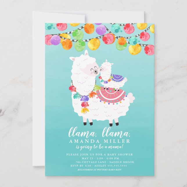 Invitación a Cute Llama Mama en Baby Shower (Anverso)