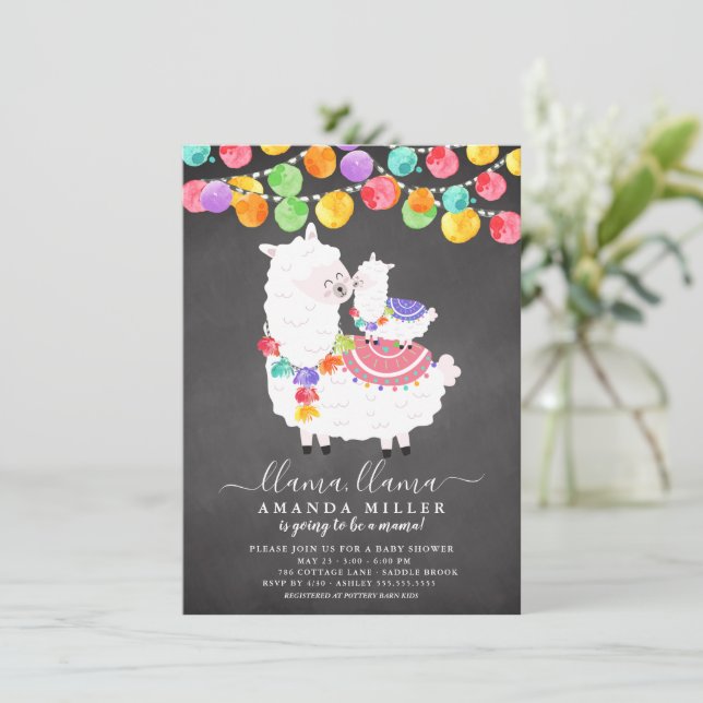 Invitación a Cute Llama Mama en Baby Shower (Anverso de pie)