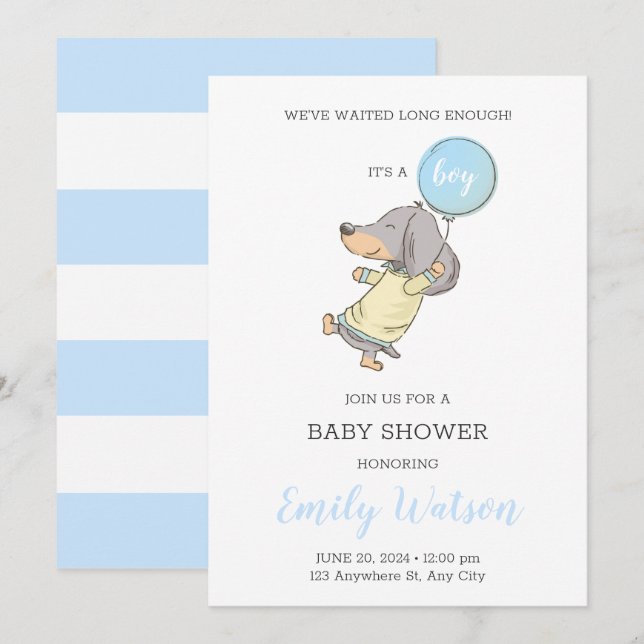 Invitación a Dachshund Baby Shower (Anverso / Reverso)