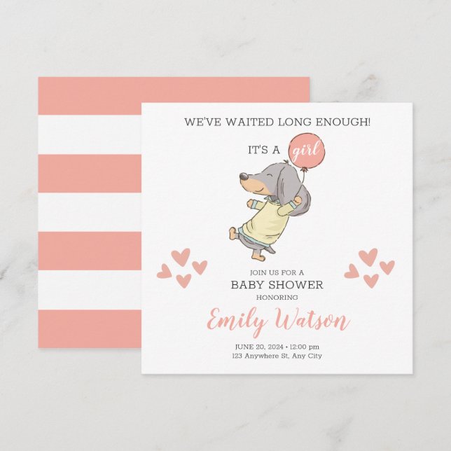 Invitación a Dachshund Baby Shower (Anverso / Reverso)