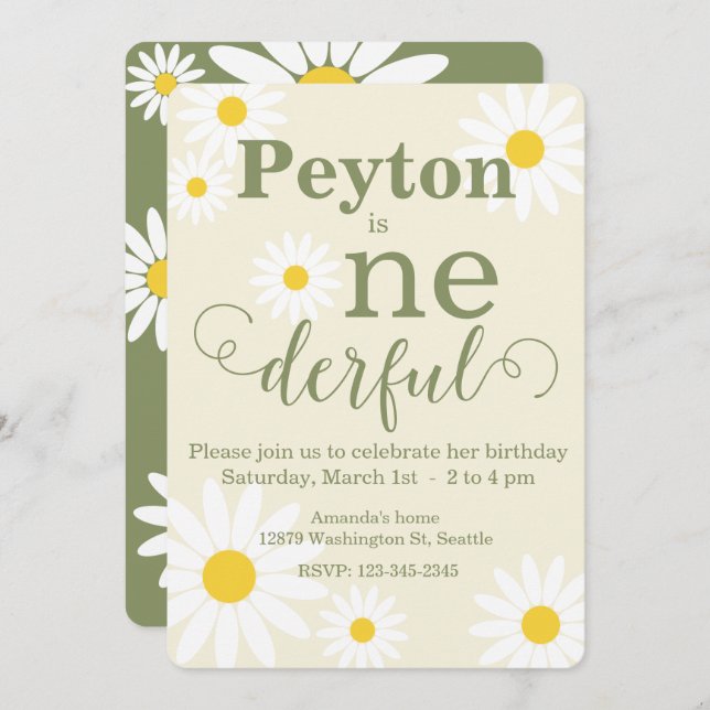 Invitación a Daisy First Birthday (Anverso / Reverso)