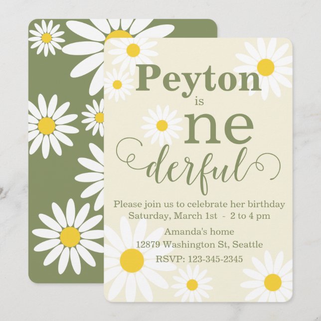 Invitación a Daisy First Birthday (Anverso / Reverso)