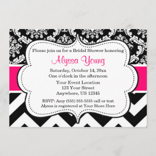 Invitación a Damasco Chevron negro rosado