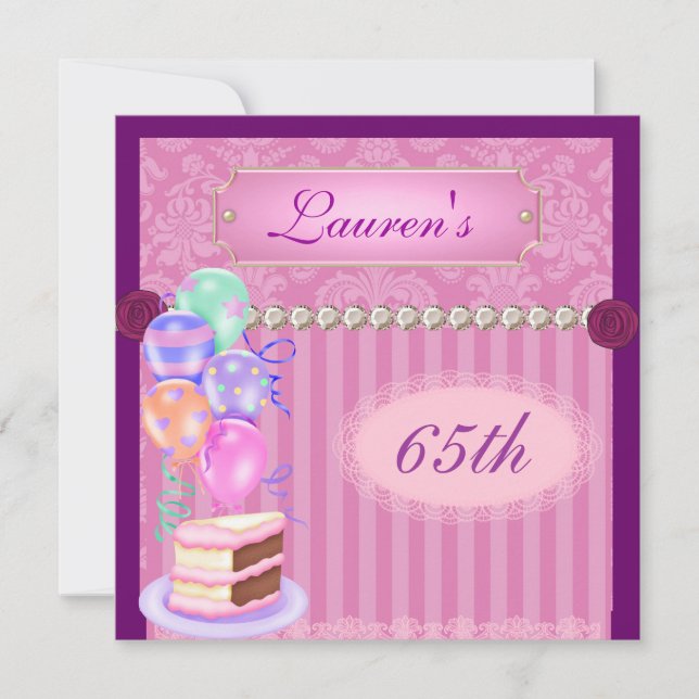 Invitación a Damasco de cumpleaños rosa Vieja (Anverso)