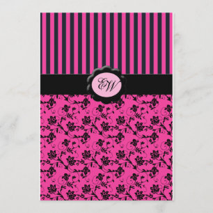 Invitación a Damasco en monograma en franja rosa y