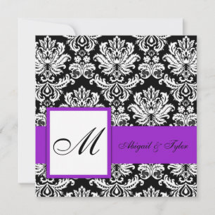 Invitación a Damasco en monograma morado Boda