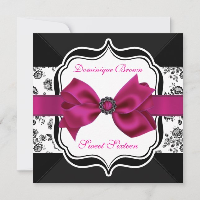 Invitación a Damasco floral con arco rosado (Anverso)