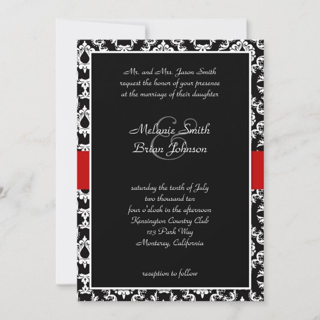 Invitación a damasco rojo blanco negro (Anverso)