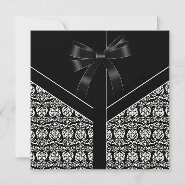 Invitación a Damask Boda blanco negro (Anverso)