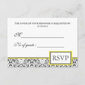 Invitación a Damask RSVP de 'Gray Damask (amarillo