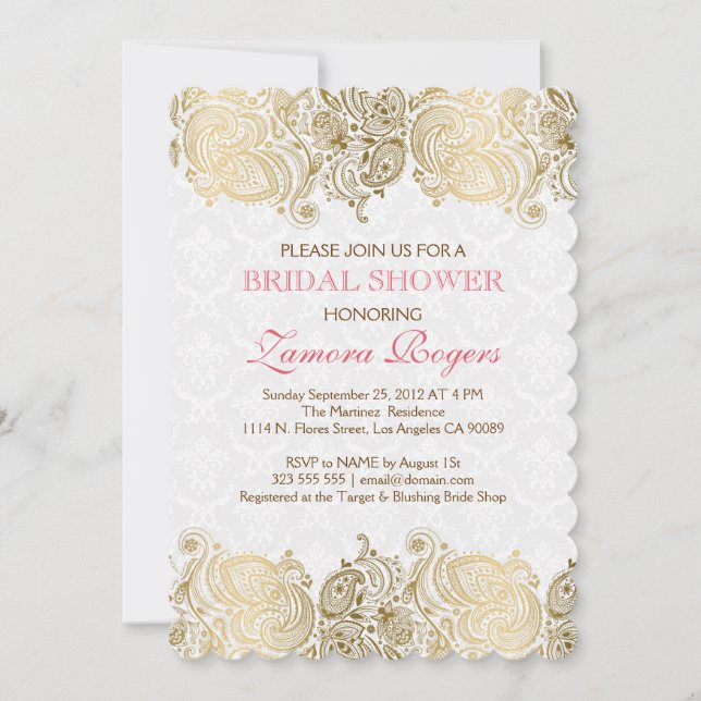 Invitación a damasquinados blancos Gold Paisley La (Anverso)