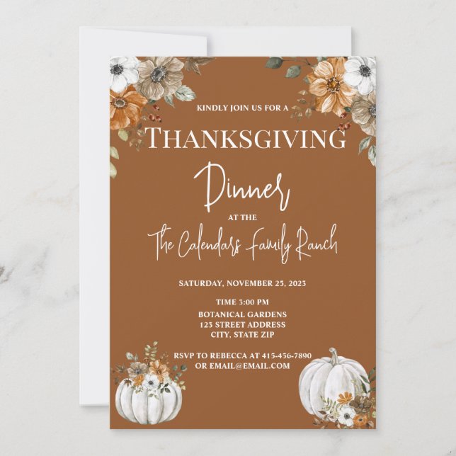 Invitación a dar Acción de Gracias Rustic Floral (Anverso)