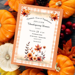 Invitación a dar gracias a Gingham Rustic Vintage