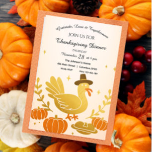 Invitación a dar gracias a la familia Cute Turkey