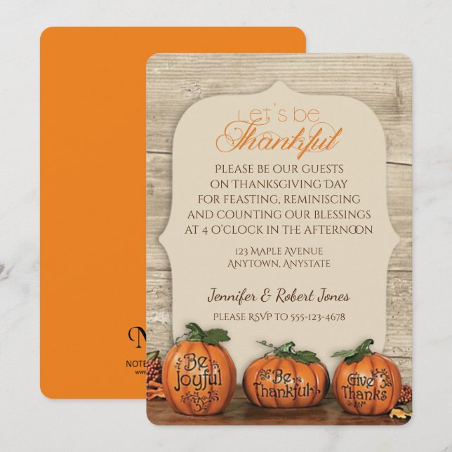 Invitación a dar gracias al trío de calabaza (Anverso / Reverso)