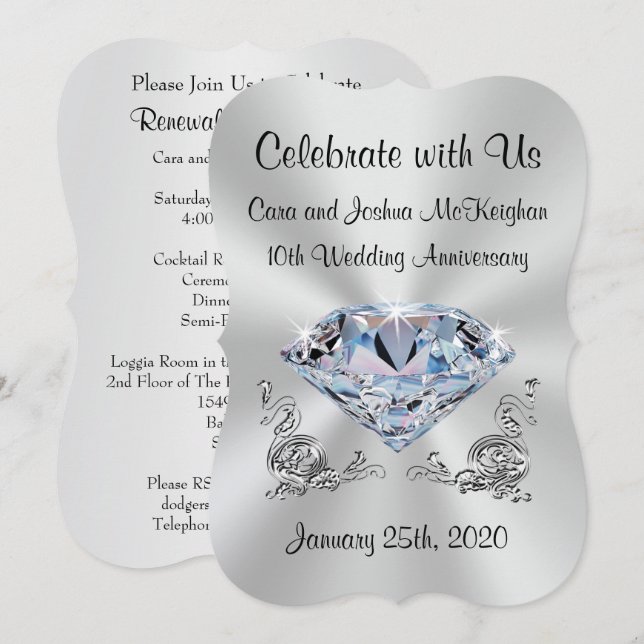Invitación a décimo aniversario de Boda ordenada p (Anverso / Reverso)