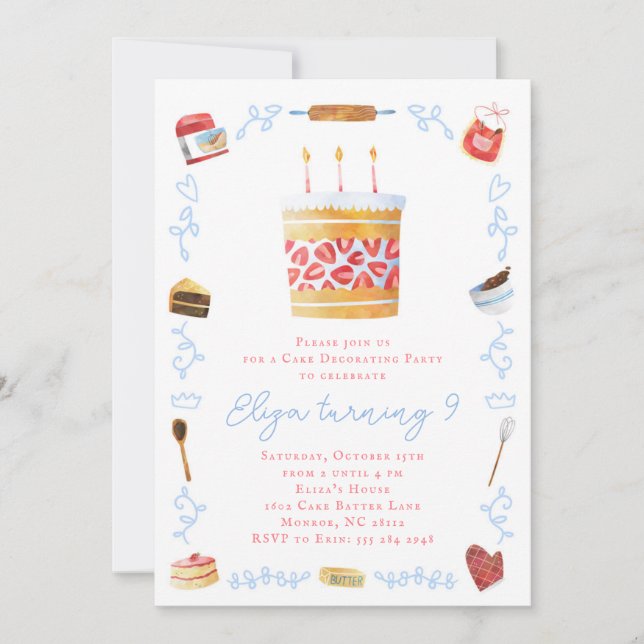Invitación a decorar pasteles - Fiesta de cumpleañ (Anverso)