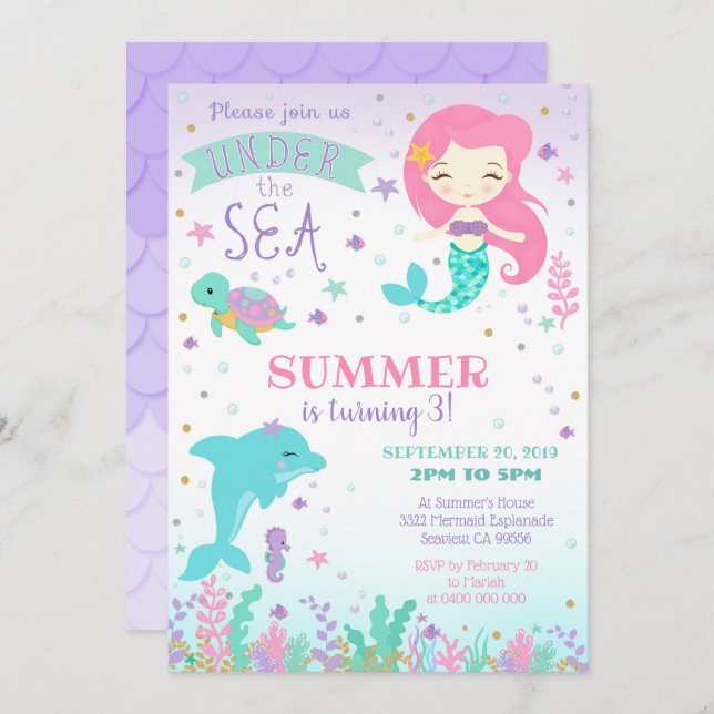 Invitación a delfines sirvientes - Bajo el mar (Anverso / Reverso)