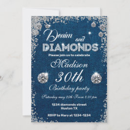 Invitación a Denim y Diamantes Moda Cumpleaños