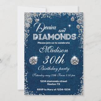 Invitación a Denim y Diamantes Moda Cumpleaños
