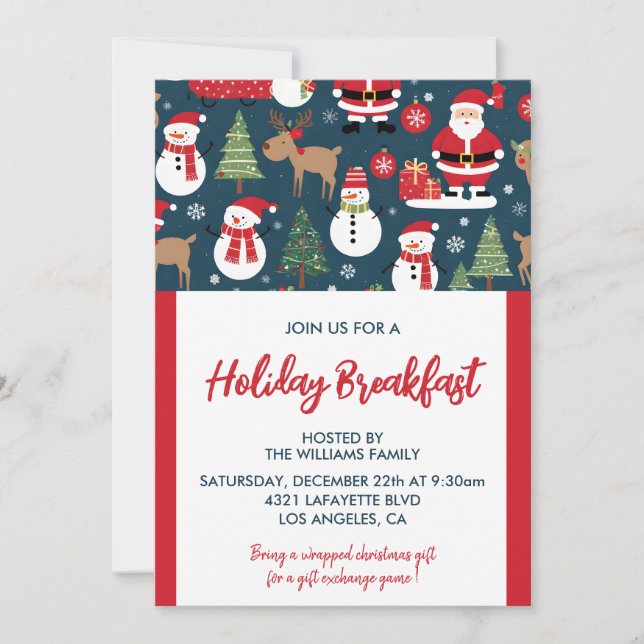 Invitación a Desayunar en Navidad Santa Muñeco de  (Anverso)