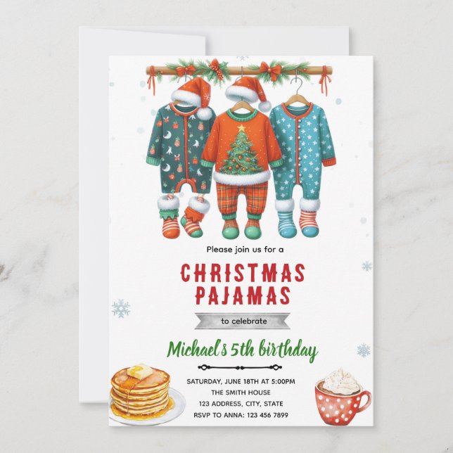 invitación a desayuno con pijamas de Navidad (Anverso)