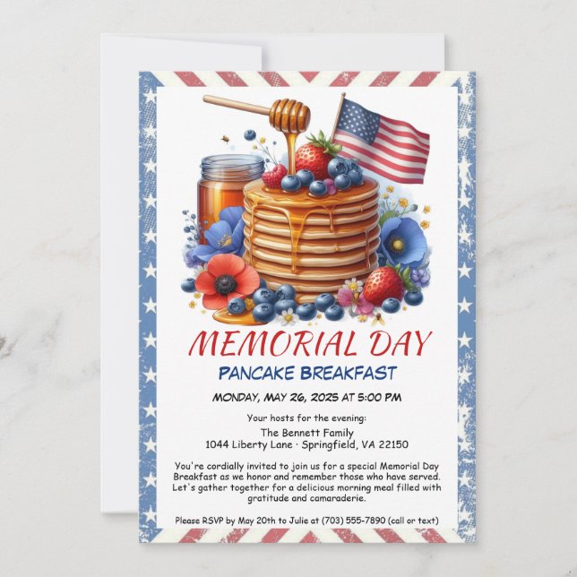 Invitación a desayuno de panqueques del Día de los (Anverso)