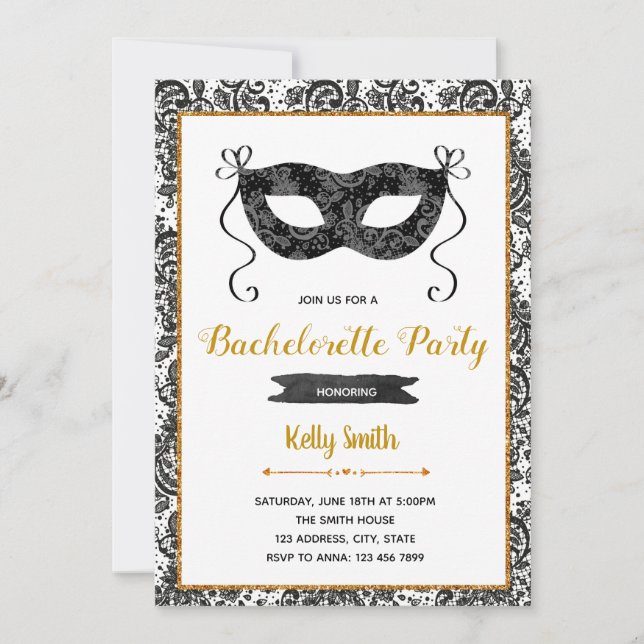 invitación a despedida de soltera con máscara (Anverso)